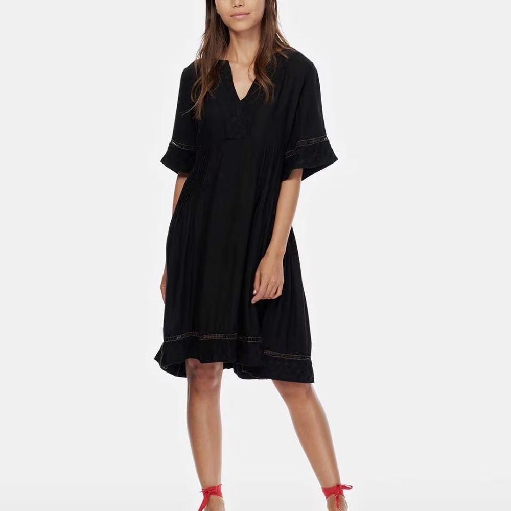 BRORA Black Beaded Embroidered Short Sleeve Mini Dress
